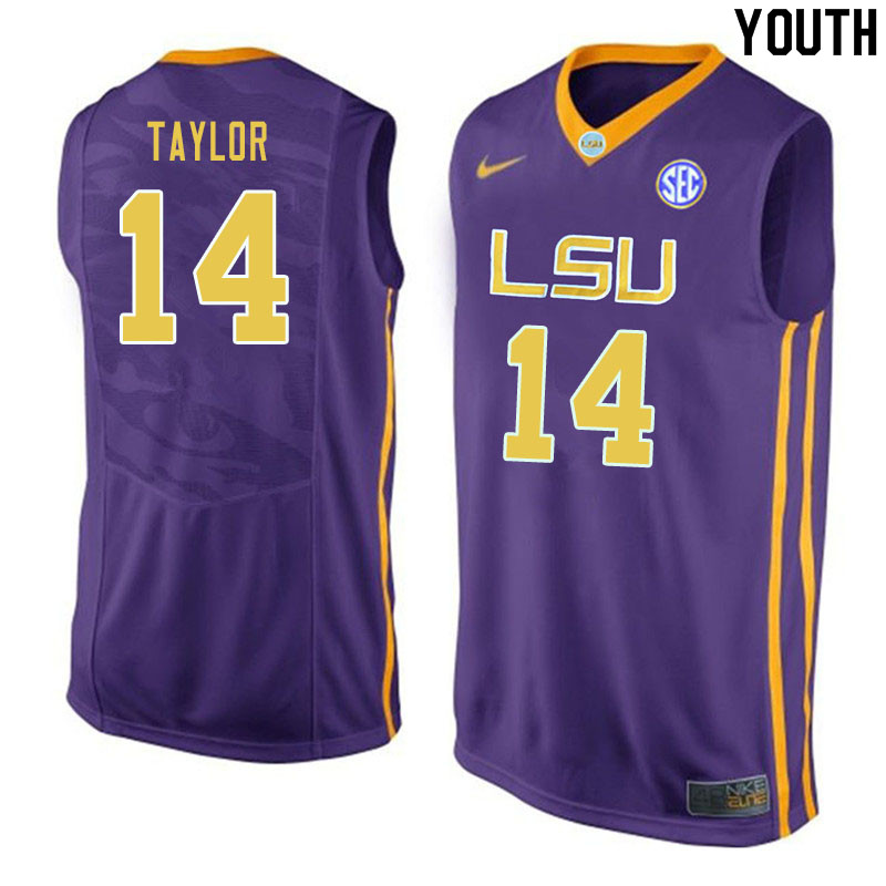 Youth #14 Marlon Taylor LSU Tigers College Basketball Jerseys Sale-Purple - Click Image to Close